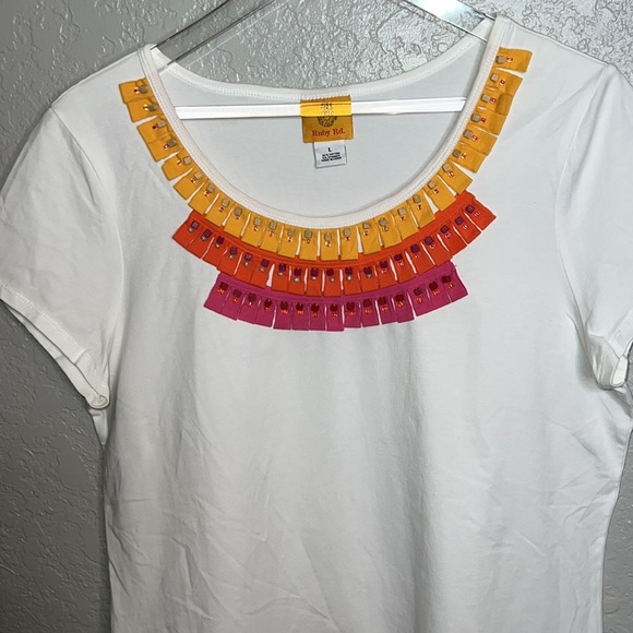 Ruby Rd White Top With Tassels and Beads Design - Picture 3 of 6